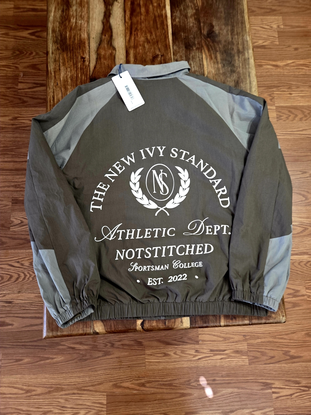 Notstitched "Sportsman College" Track Jacket In Brown/Grey - Size L/XL